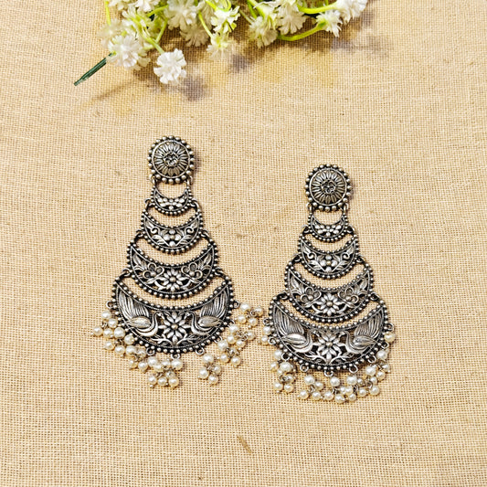 "Veer"Silver Look Alike Oxidized Earrings