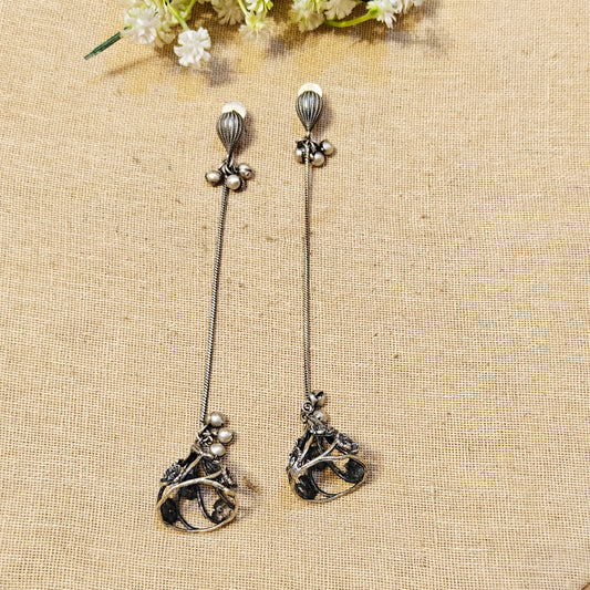 "Lira"Silver Look Alike Oxidized Earrings