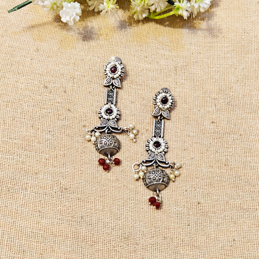 "Veyra"Silver Look Alike Oxidized Earrings