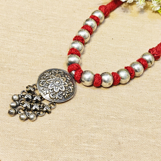 "Maher"Silver Look Alike Oxidized Necklace