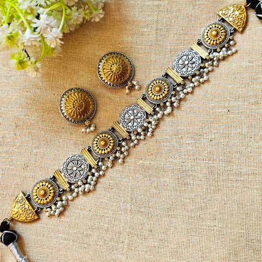 "Ura"Silver Look Alike Dual tone Choker