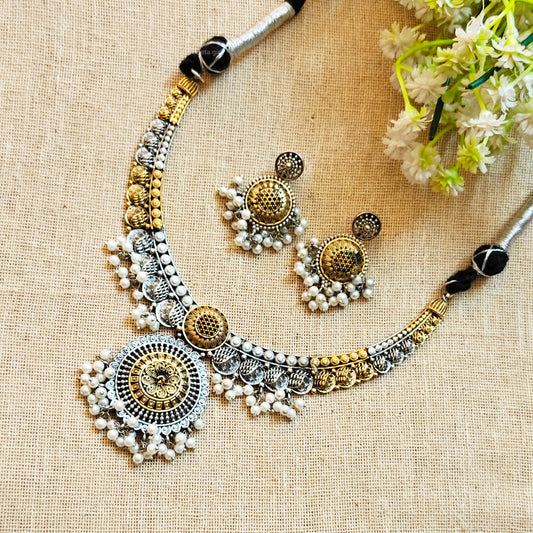 "Ruhi"Silver Look Alike Dual Tone Choker
