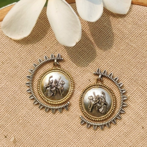 "Radhekrish" Silver Look Alike Dual Tone Earrings "Radhekrish" Silver Look Alike Dual Tone Earrings