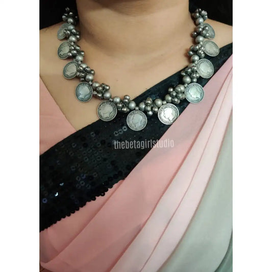 "Coin" Silver Look Alike Oxidised Necklace