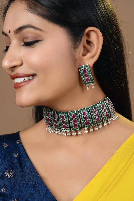 “Kriti” Silver Look Alike Oxidised Choker
