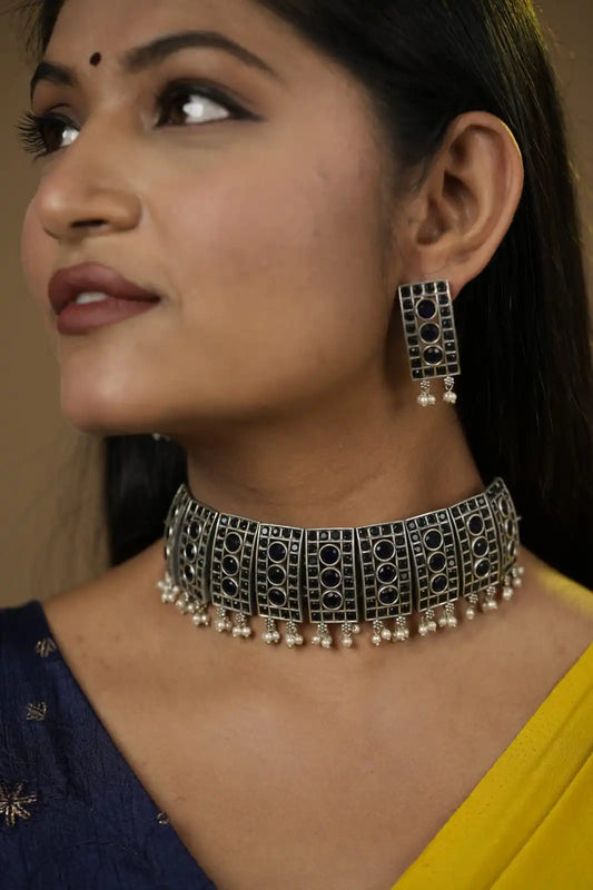 “Kriti” Silver Look Alike Oxidised Choker