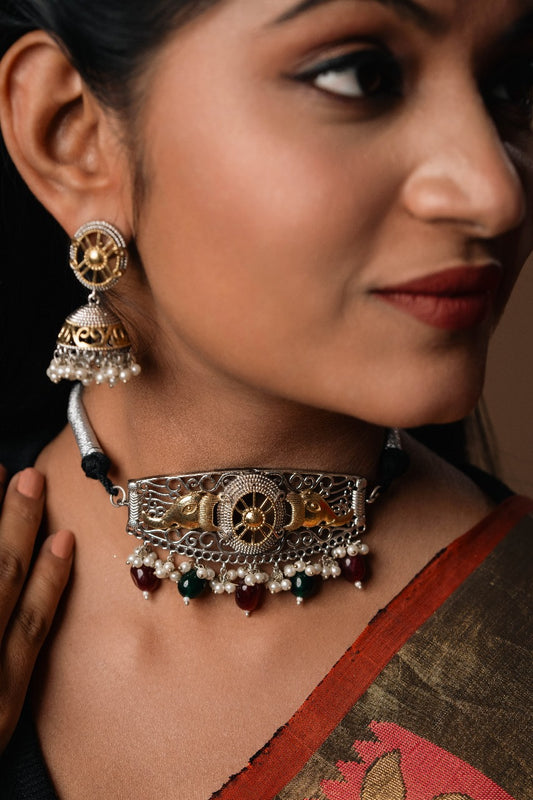 "Nebula " Silver Look Alike Dual Tone Choker