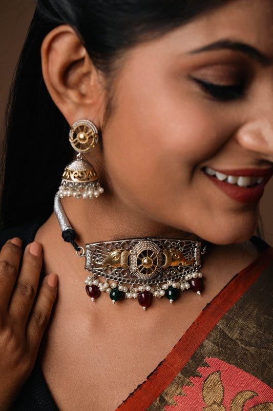 "Nebula " Silver Look Alike Dual Tone Choker