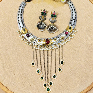 "Lotus"Silver Look Alike Dual Tone Choker "Lotus"Silver Look Alike Dual Tone Choker