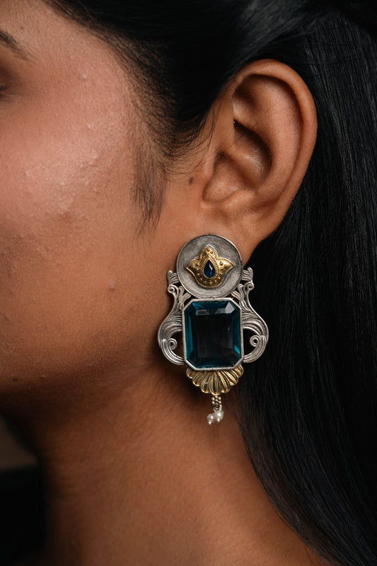 "Serene" Silver Look Alike Oxidized Stone Earrings