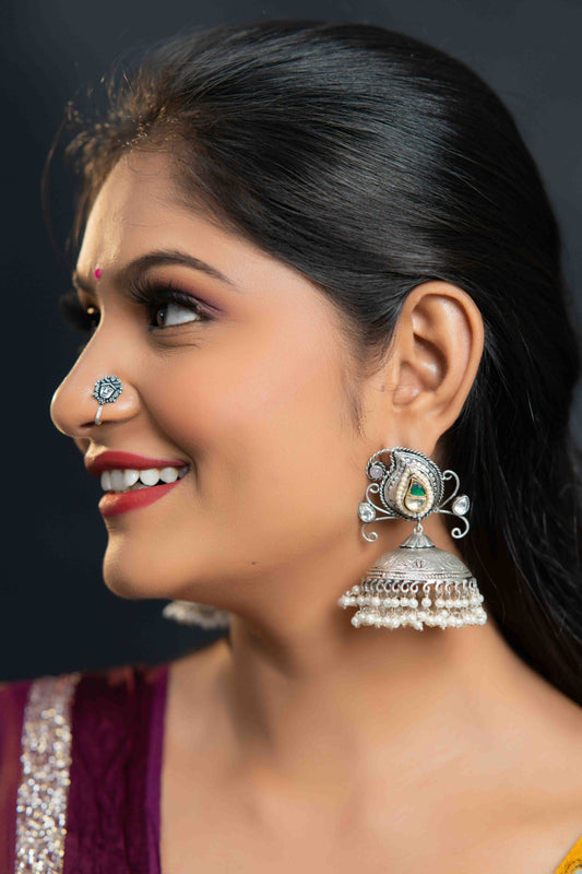"Manjari" Silver Look Alike Jhumki Earrings