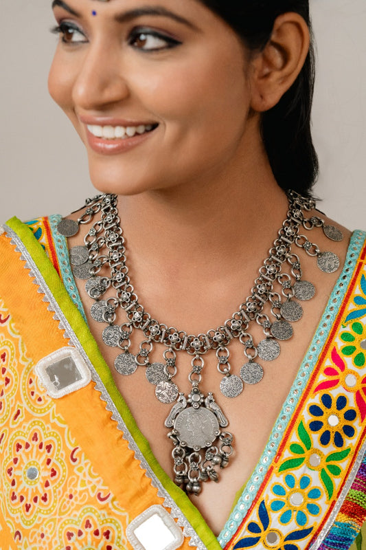 "Solstice" Silver Look Alike Oxidized Necklace