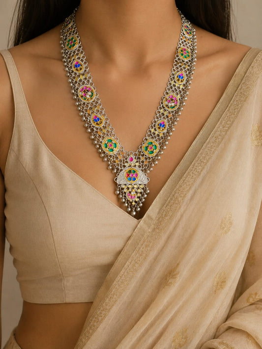 "Padmavati" Silver Look Alike Kundan Necklace