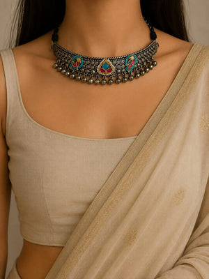 Nova Kundan Enamel Peacock Choker for Women Nova Kundan Enamel Peacock Choker for Women