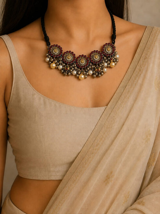 Tehzeeb Silver Plated Choker Set for Women