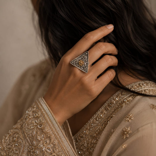 "Trilocka" Silver Look Alike Dual Tone Ring