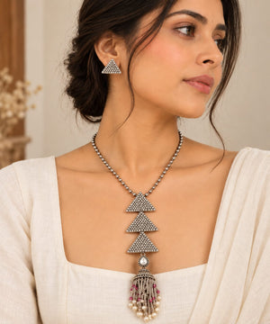 "Triya"Silver Look Alike Oxidized Necklace "Triya"Silver Look Alike Oxidized Necklace