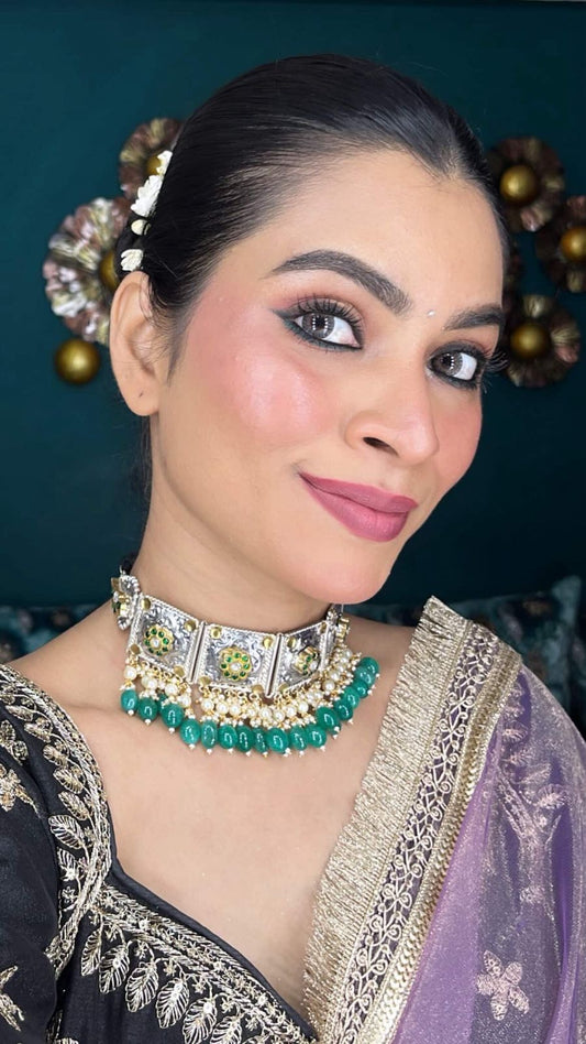 "Floral" Silver Look Alike Kundan Choker