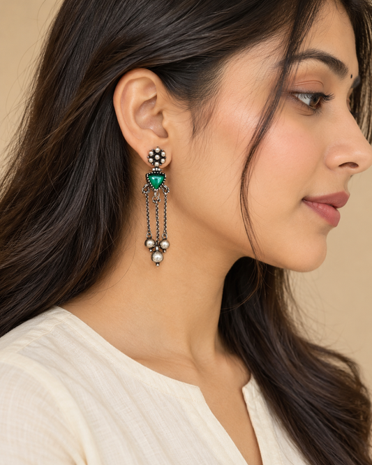 "Udita"Silver Look Alike Oxidized Earring