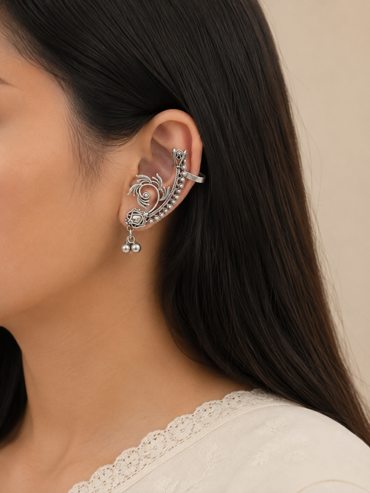 Chaya Floral Silver Cuff Earrings