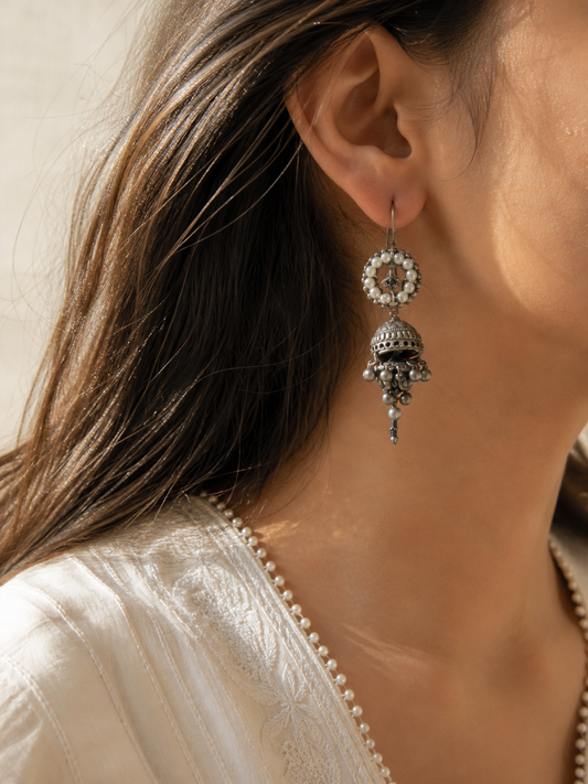 "Radha"Silver Look Alike Oxidized Dangler