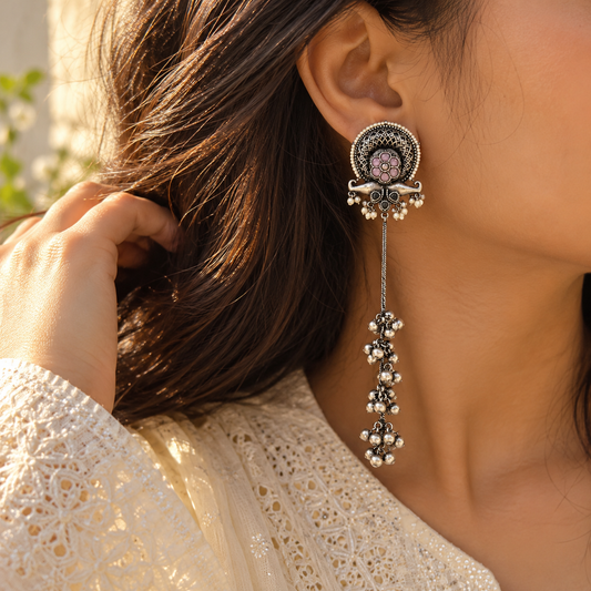 "Sumi" Silver Look Alike Stone Earrings