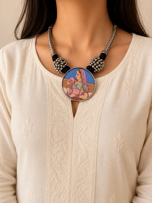 "Surmay" Silver Look Alike Printed Navratri Choker