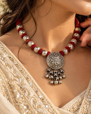 "Maher"Silver Look Alike Oxidized Necklace "Maher"Silver Look Alike Oxidized Necklace