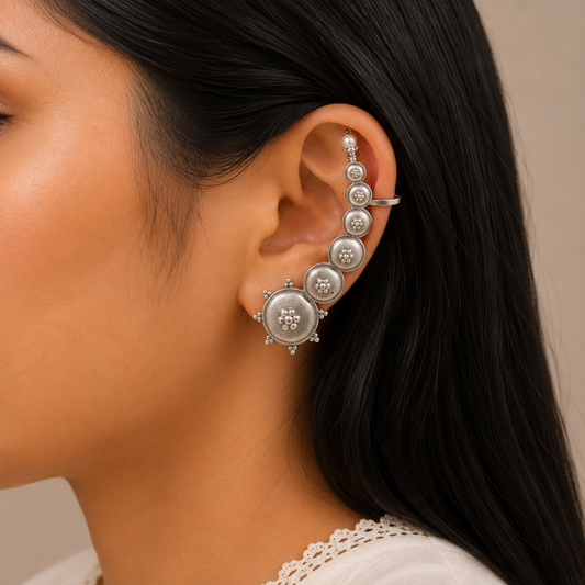 "Tanika" Silver Look Alike Oxidized Navratri Earcuff