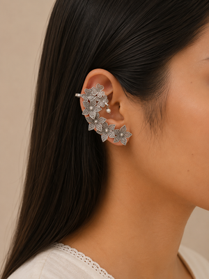 Snark Flower Cluster Oxidised Stylish Full Ear Cuffs Snark Flower Cluster Oxidised Stylish Full Ear Cuffs