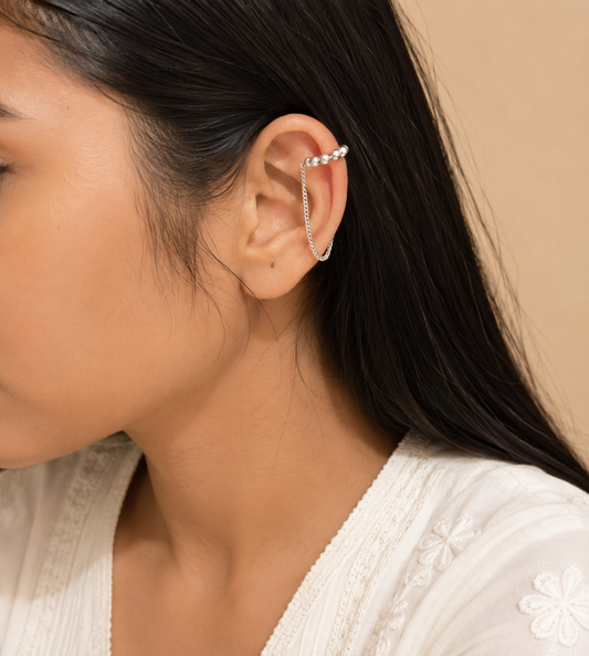 "Beaded" Oxidized Hoop Earcuffs for Women