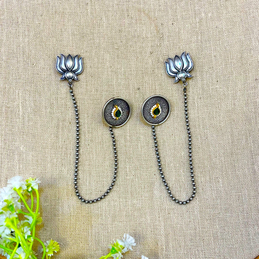 "Ocean" Silver Look Alike Kundan Layered Earcuff