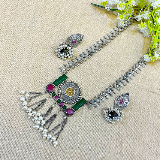 "Solara" Silver Look Alike Oxidized Necklace