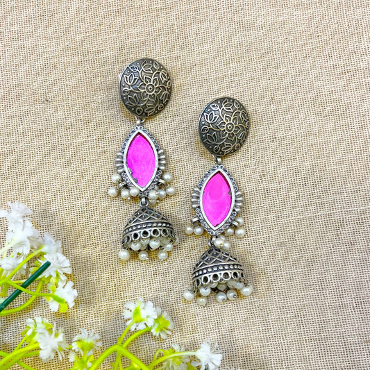 "Stone" Silver Look Alike Oxidized Earrings