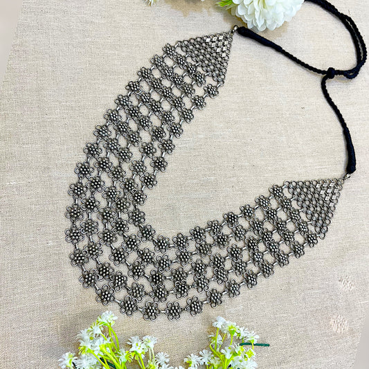"Petal" Silver Look Alike Oxidized Necklace