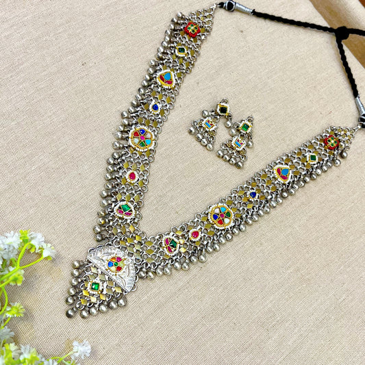 "Magnolia" Silver Look Alike Kundan Necklace