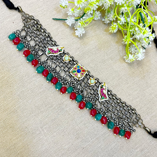 "Blush" Silver Look Alike Kundan Choker