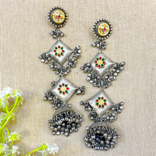 "Valleys" Silver Look Alike Oxidized Earring