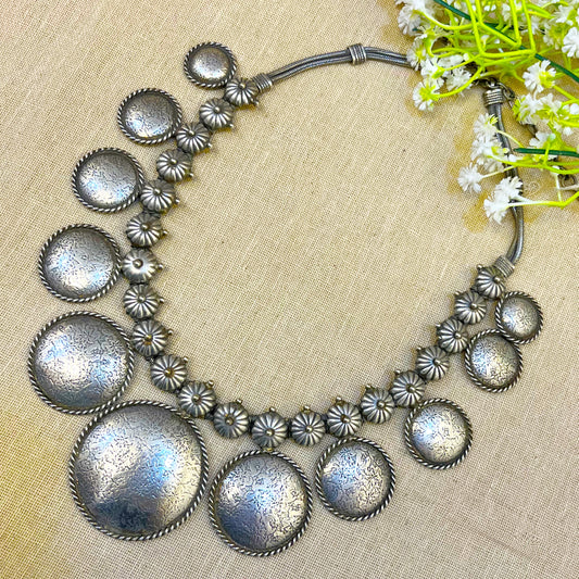 "Planet" Silver Look Alike Oxidized Necklace