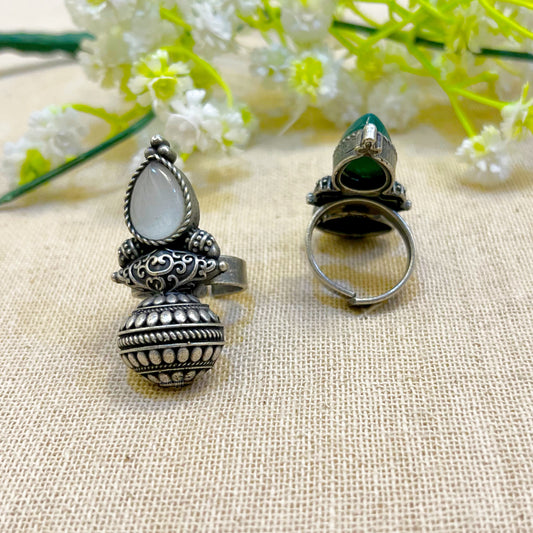 Sea Green oxidised finger ring