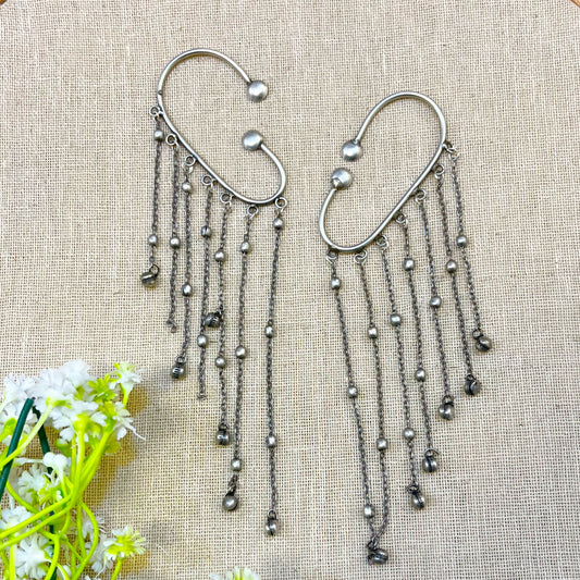 ear cuff with dangling beads and chains