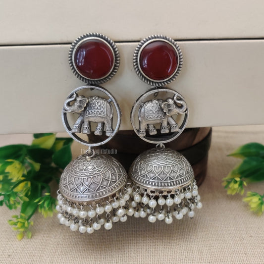 "Elephans" Silver Look Alike Oxidized Earrings