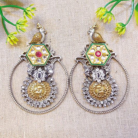 "Kristana" Silver Look Alike Kundan Studded Earrings