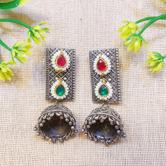 "Karane" Silver Look Alike Kundan Earrings