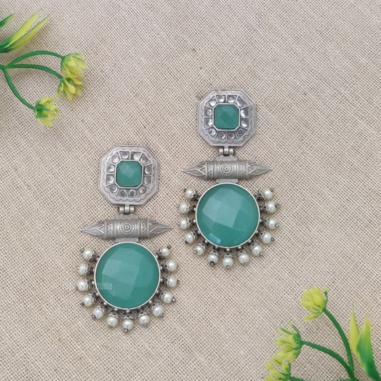 silver look alike sea green stone earring