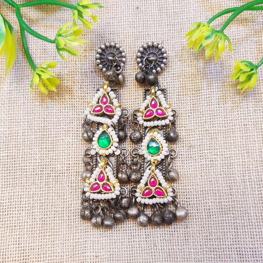 "Ketki" Silver look Alike Kundan Studded Earring