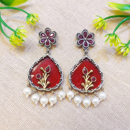 "Aanshal" Silver Look Alike Dual tone Earrings