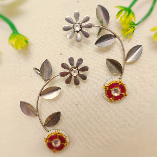 "Moonlit" Silver Look Alike Kundan Studded Earcuffs