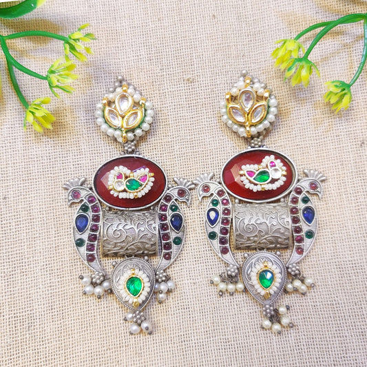 "Nazakat" Silver Look Alike Kundan Studded Earrings