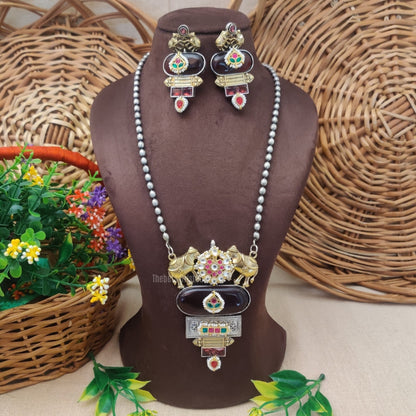 "Ellora" Silver Look Alike Kundan Necklace
